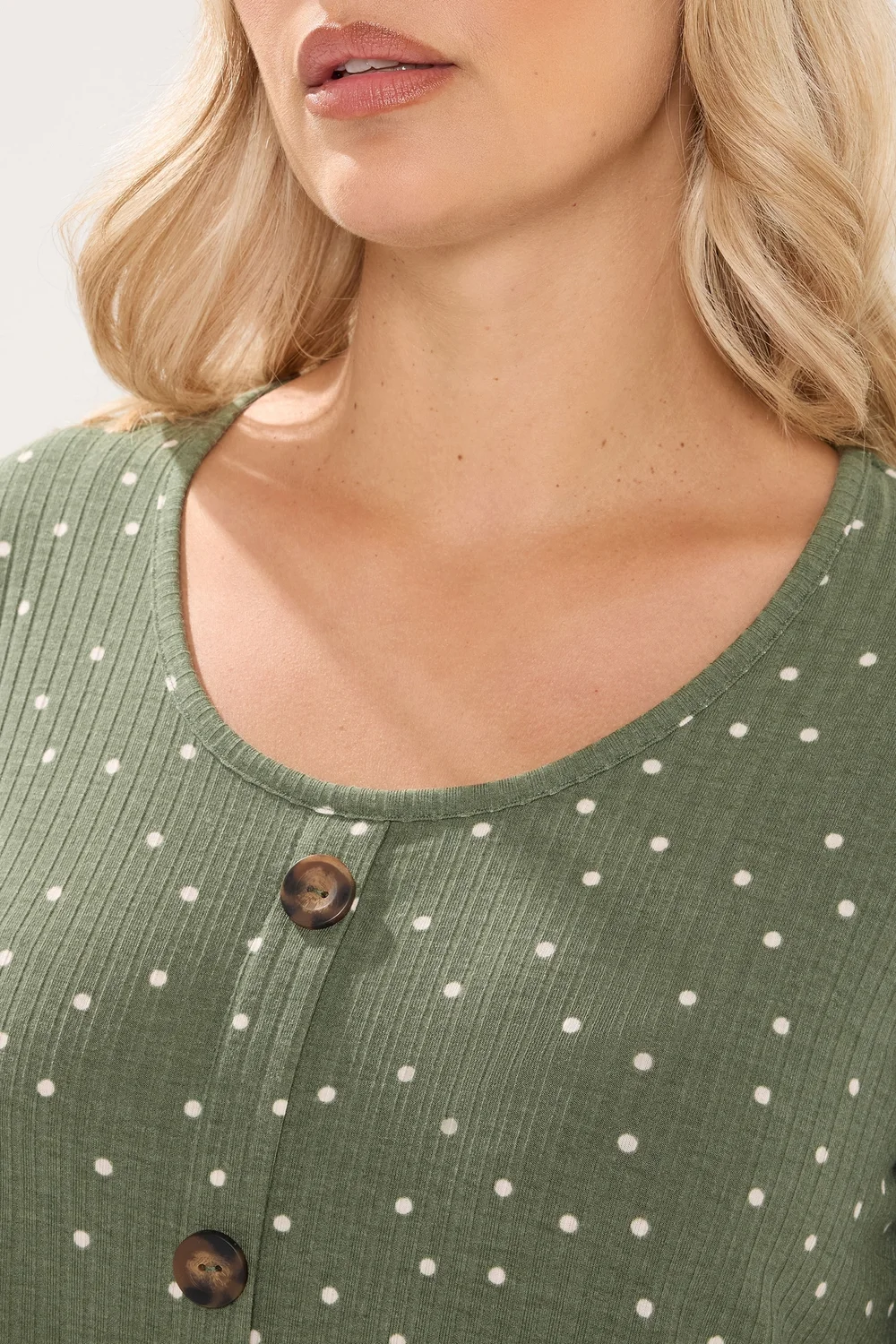 Yours Curve Green Polka Dot Ribbed Button Top - 12 Image 4