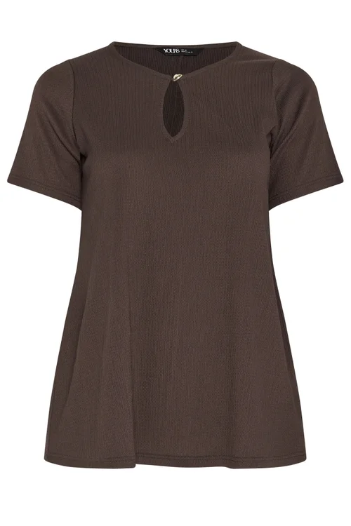 Yours Curve Chocolate Brown Keyhole Detail Top - 26-28 Image 5