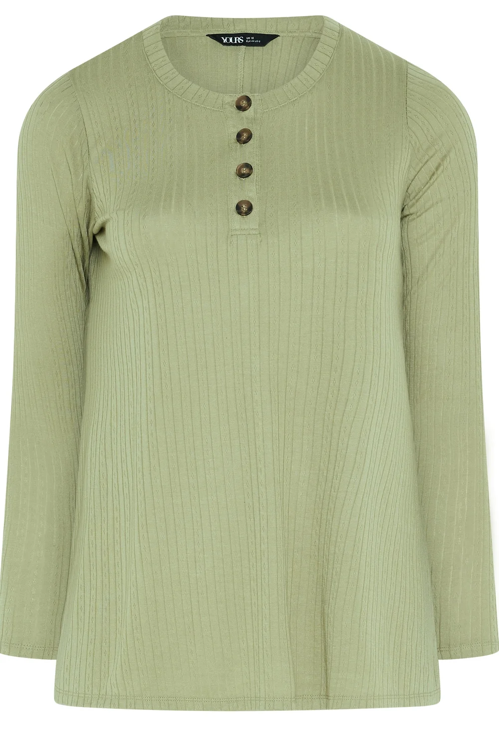 Yours Curve Khaki Green Pointelle Henley Top - 26-28 Image 5