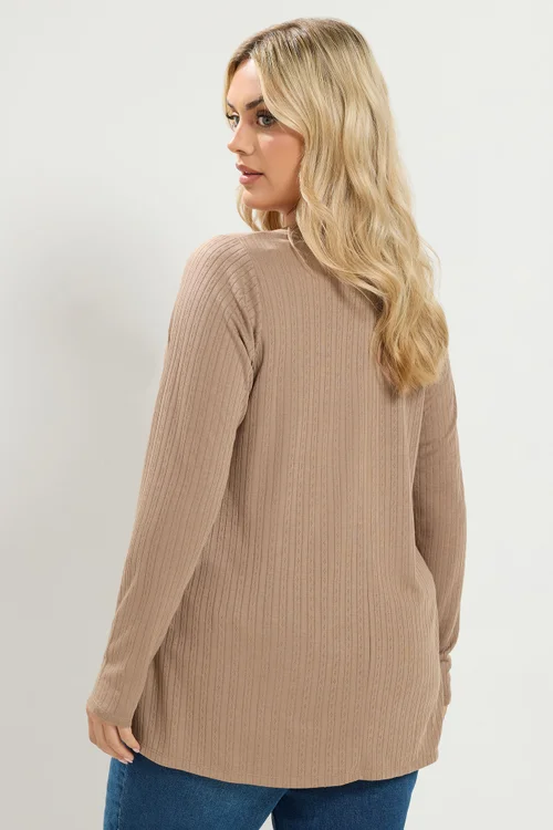 Yours Curve Natural Brown Pointelle Henley Top - 14 Image 3