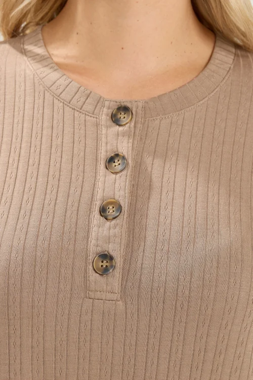 Yours Curve Natural Brown Pointelle Henley Top - 14 Image 4