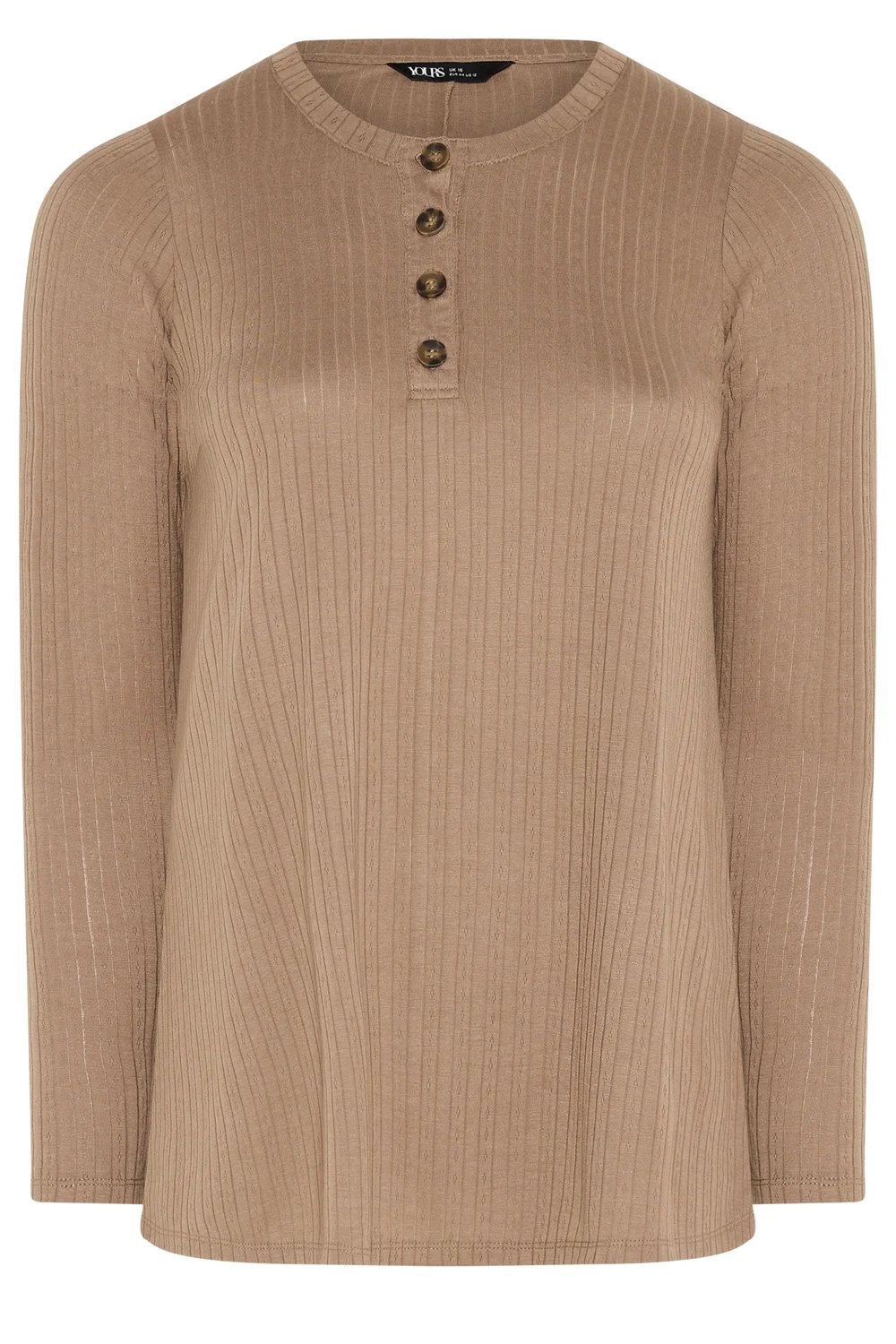 Yours Curve Natural Brown Pointelle Henley Top - 14 Image 5
