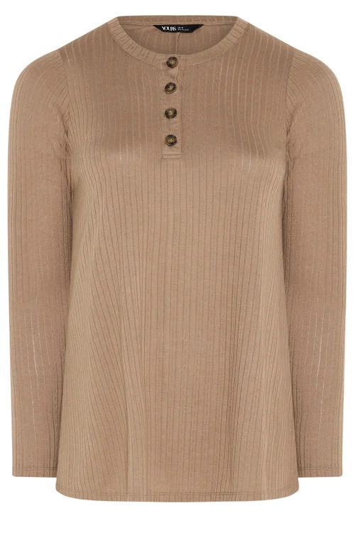 Yours Curve Natural Brown Pointelle Henley Top - 14 Image 5