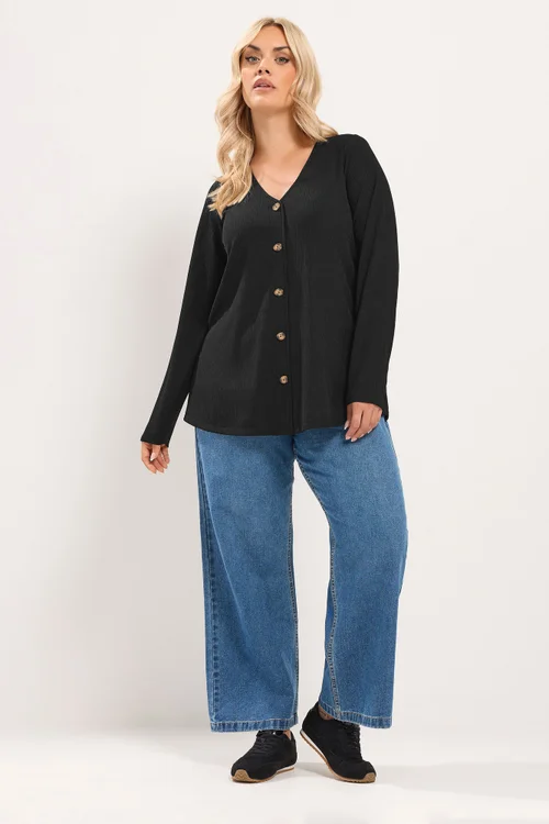 Yours Curve Black Button Front Crepe Top - 14 Image 2