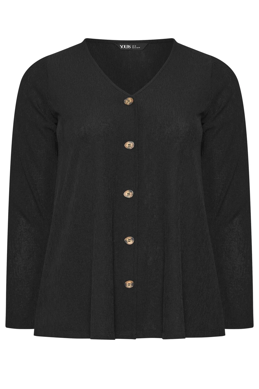 Yours Curve Black Button Front Crepe Top - 14 Image 5