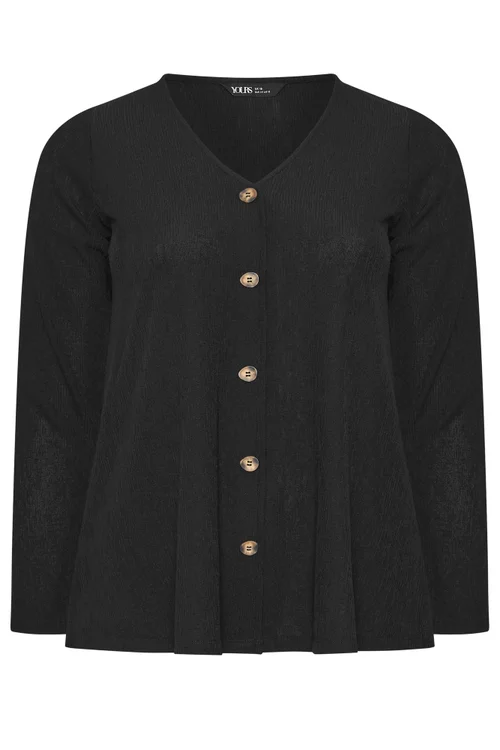 Yours Curve Black Button Front Crepe Top - 14 Image 5