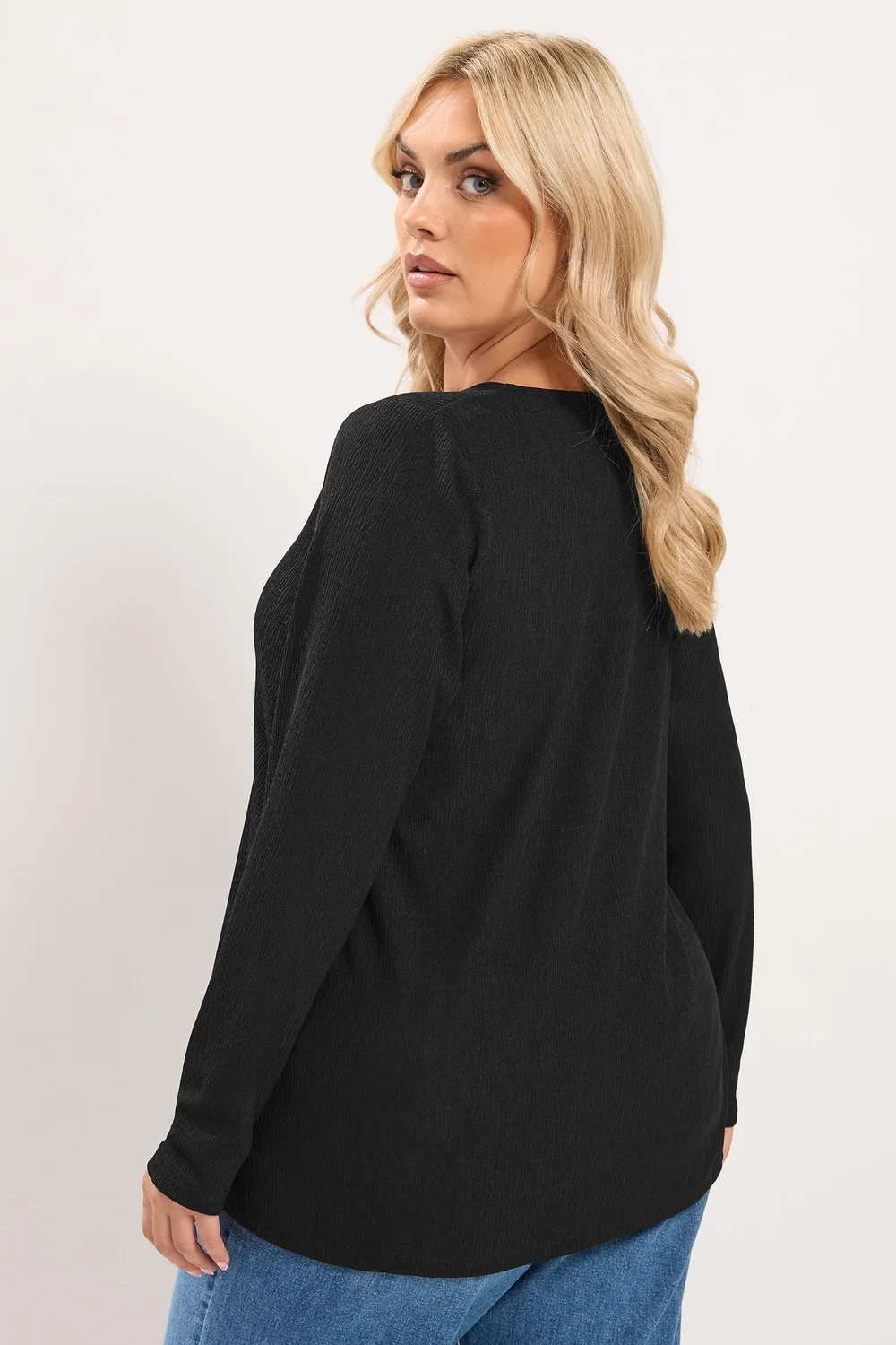 Yours Curve Black Button Front Crepe Top - 14 Image 3