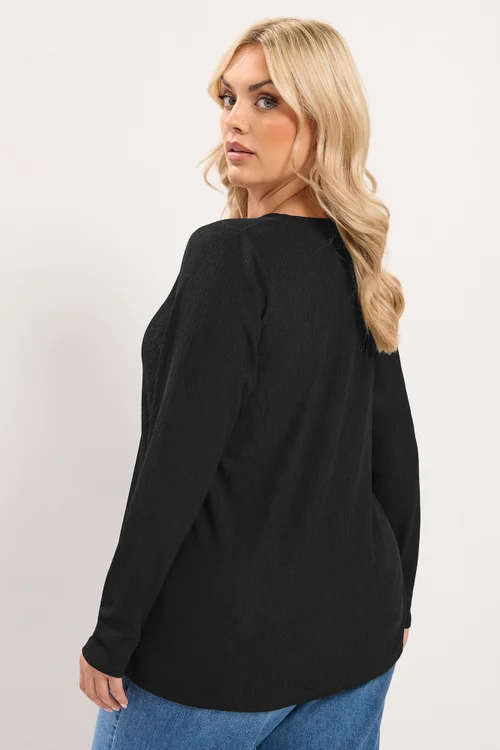 Yours Curve Black Button Front Crepe Top - 14 Image 3