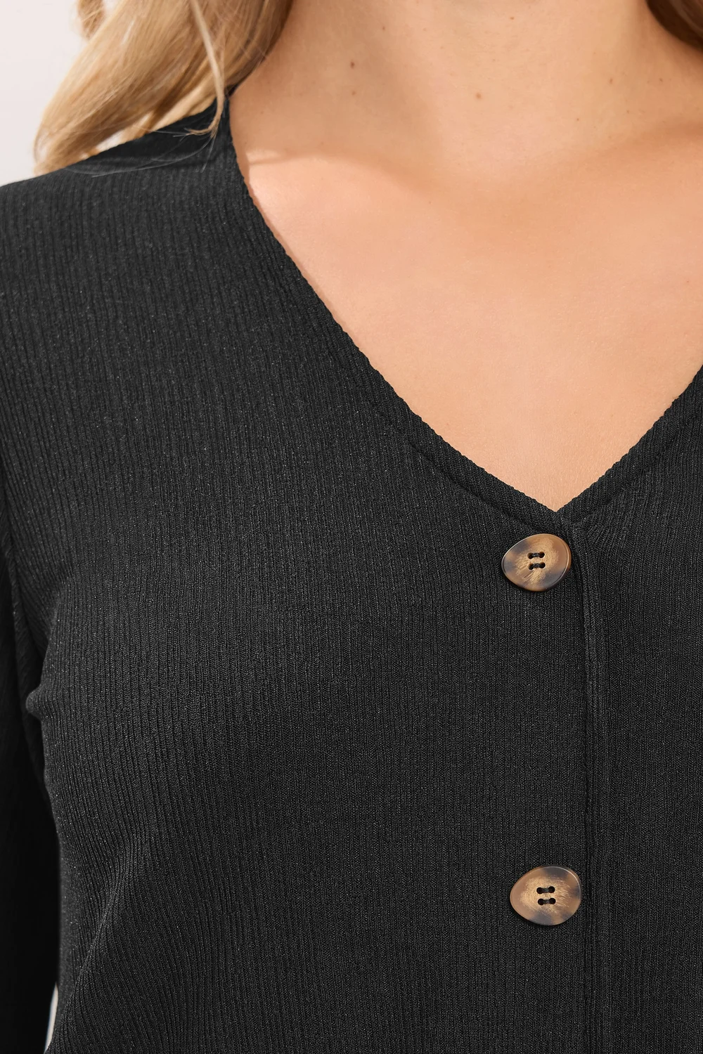 Yours Curve Black Button Front Crepe Top - 14 Image 4