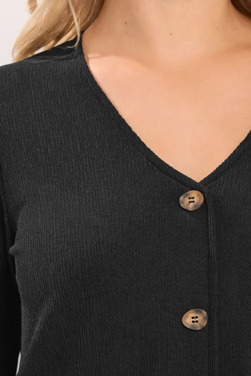 Yours Curve Black Button Front Crepe Top - 14 Image 4
