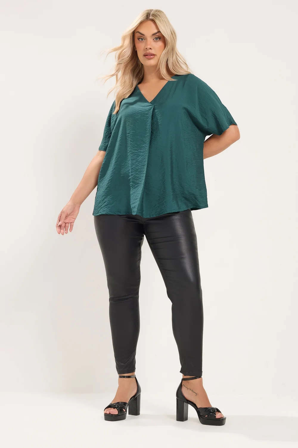 Yours Curve Teal Blue V-Neck Blouse - 34-36 Image 2