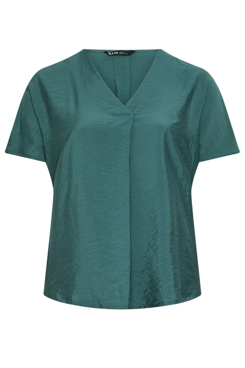 Yours Curve Teal Blue V-Neck Blouse - 34-36 Image 5