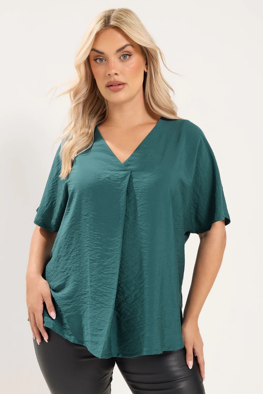 Yours Curve Teal Blue V-Neck Blouse - 34-36 Image 1