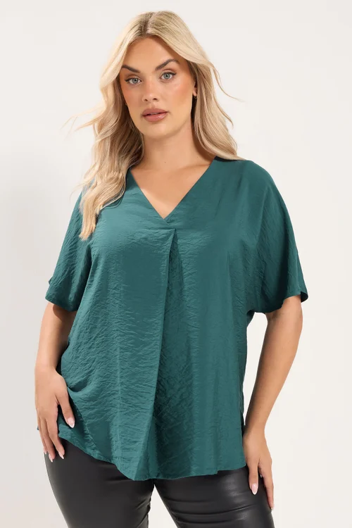 Yours Curve Teal Blue V-Neck Blouse - 34-36 Image 1