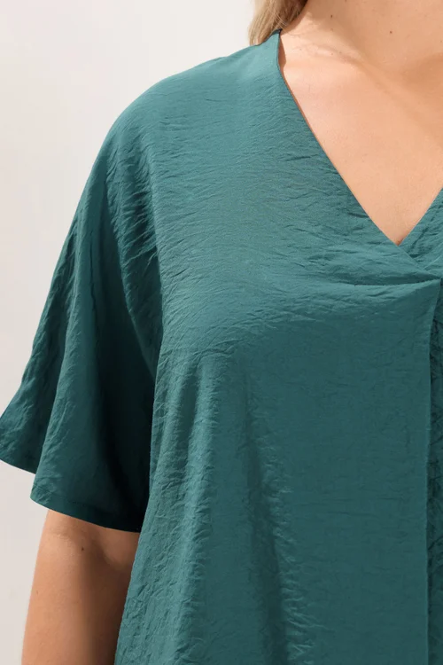 Yours Curve Teal Blue V-Neck Blouse - 34-36 Image 4