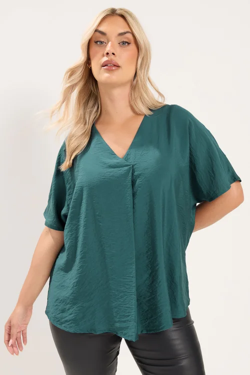 Yours Curve Teal Blue V-Neck Blouse - 34-36 Image 3