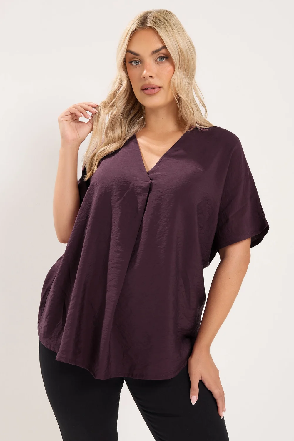 Yours Curve Burgundy Red V-Neck Blouse - 22-24 Image 1