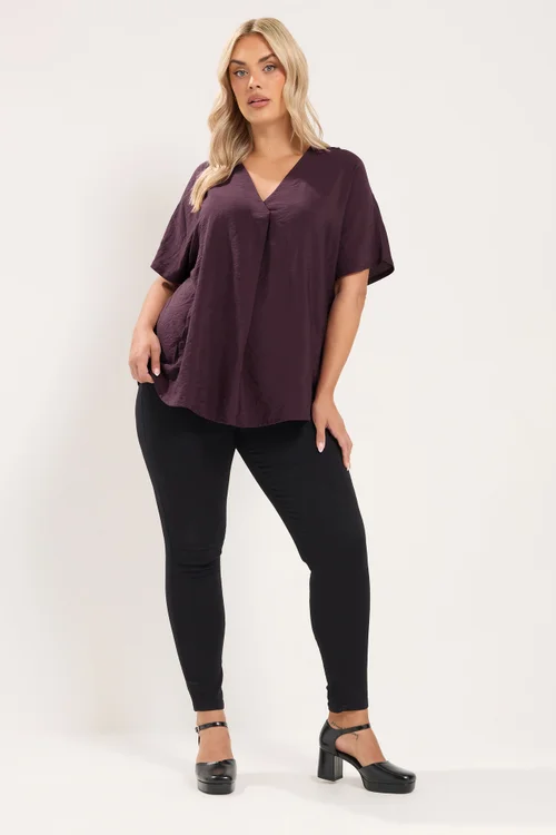 Yours Curve Burgundy Red V-Neck Blouse - 22-24 Image 3