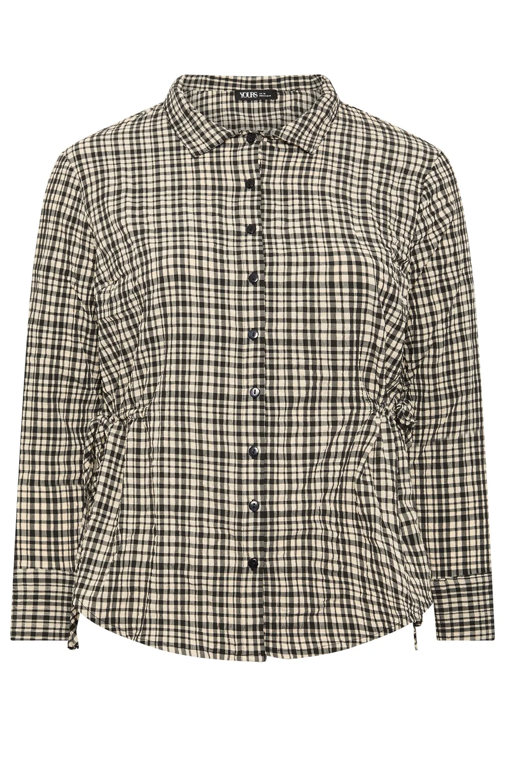 Yours Curve Black Check Textured Tie Waist Shirt - 22-24 Image 2