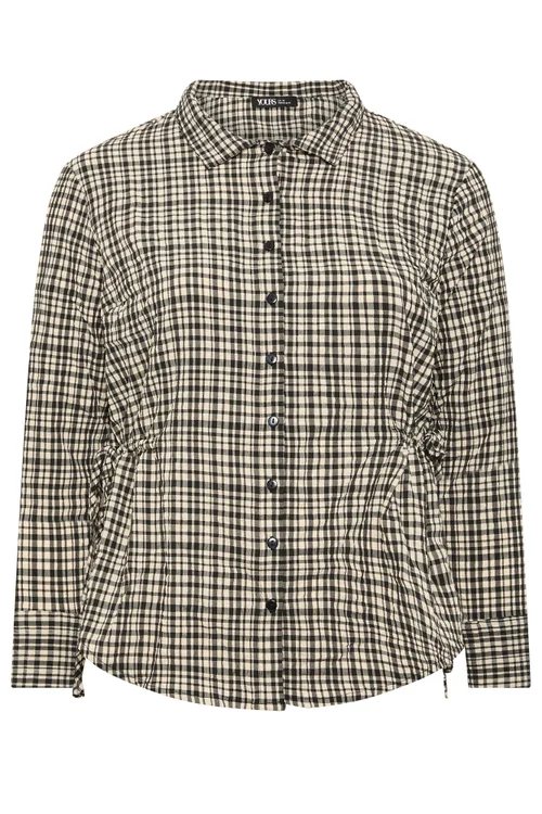 Yours Curve Black Check Textured Tie Waist Shirt - 22-24 Image 2