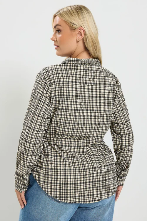 Yours Curve Black Check Textured Tie Waist Shirt - 22-24 Image 4