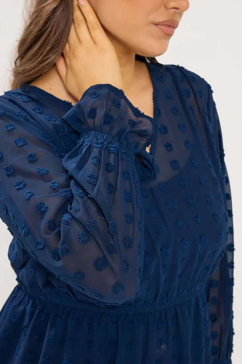 Yours Curve Navy Blue Dobby Blouse - 14 Image 4