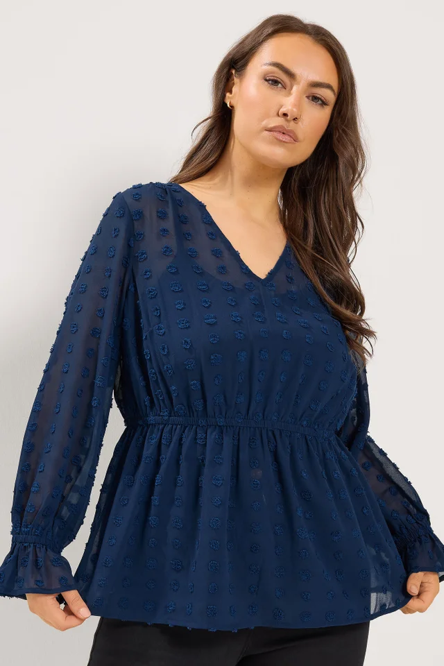 Yours Curve Navy Blue Dobby Blouse