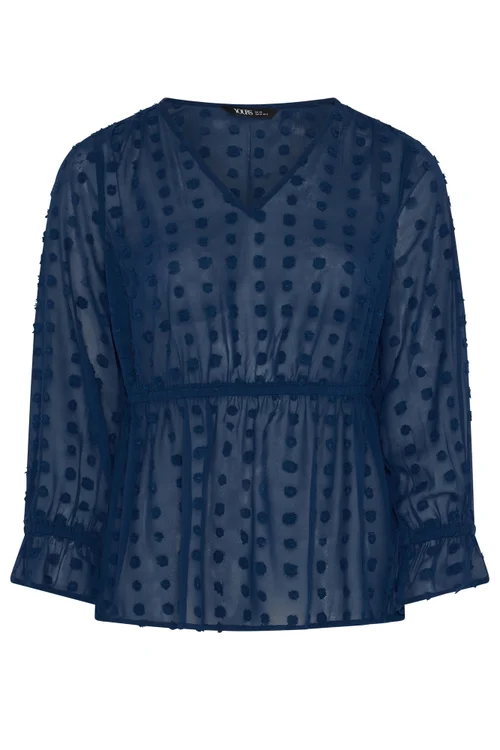 Yours Curve Navy Blue Dobby Blouse - 14 Image 5