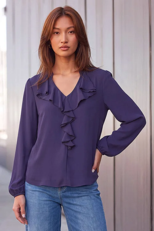 Roman Purple Ruffle Neck Blouse - 20 Image 1