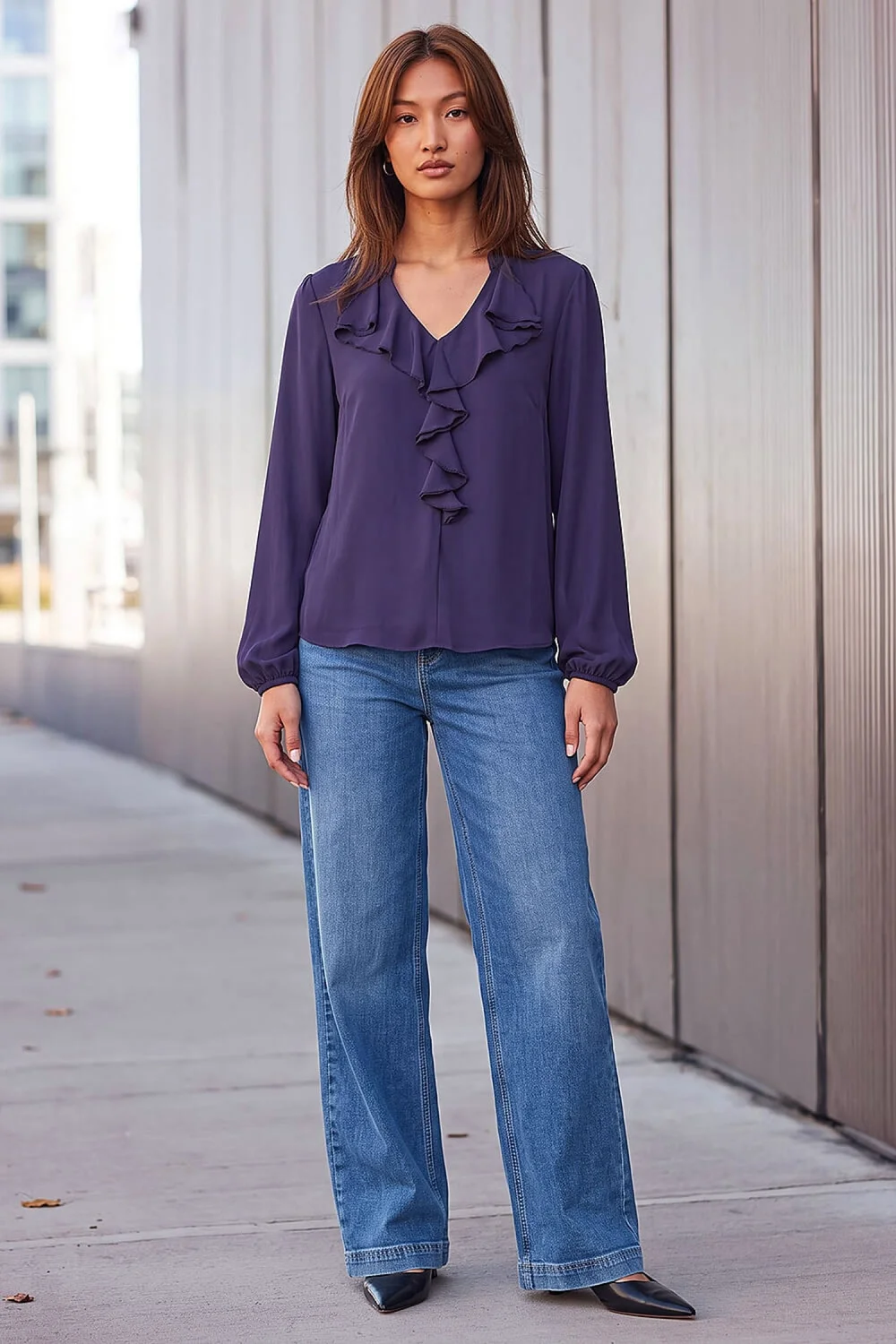 Roman Purple Ruffle Neck Blouse - 20 Image 2