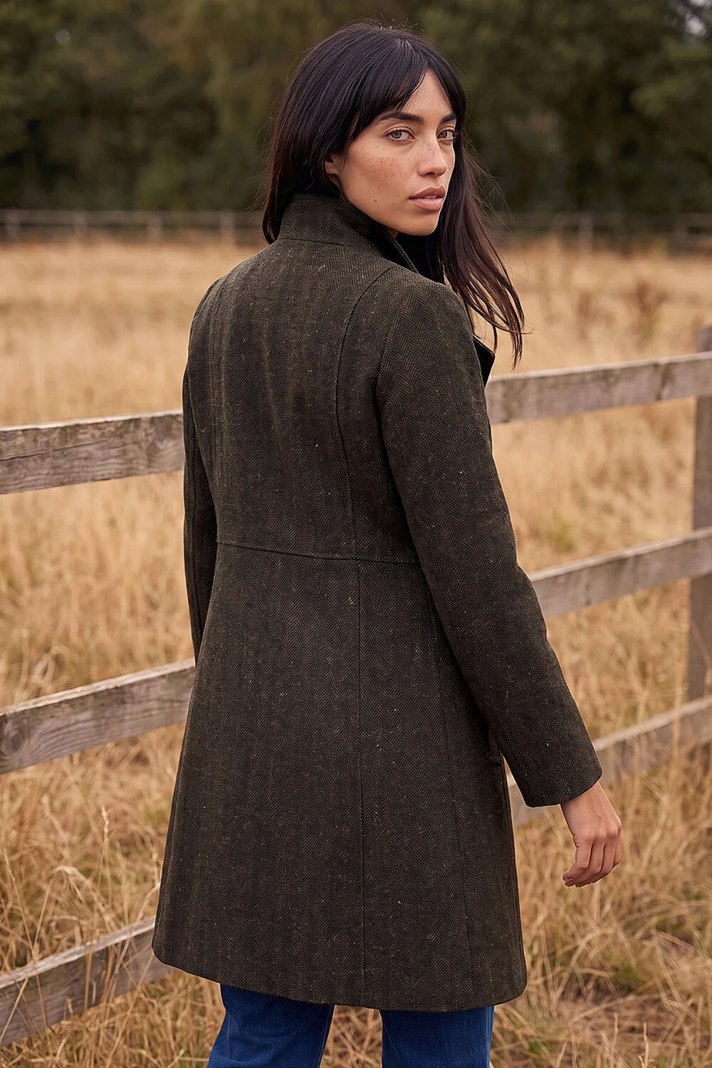 Roman Chocolate Petite Funnel Neck Herringbone Coat - 18 Image 2