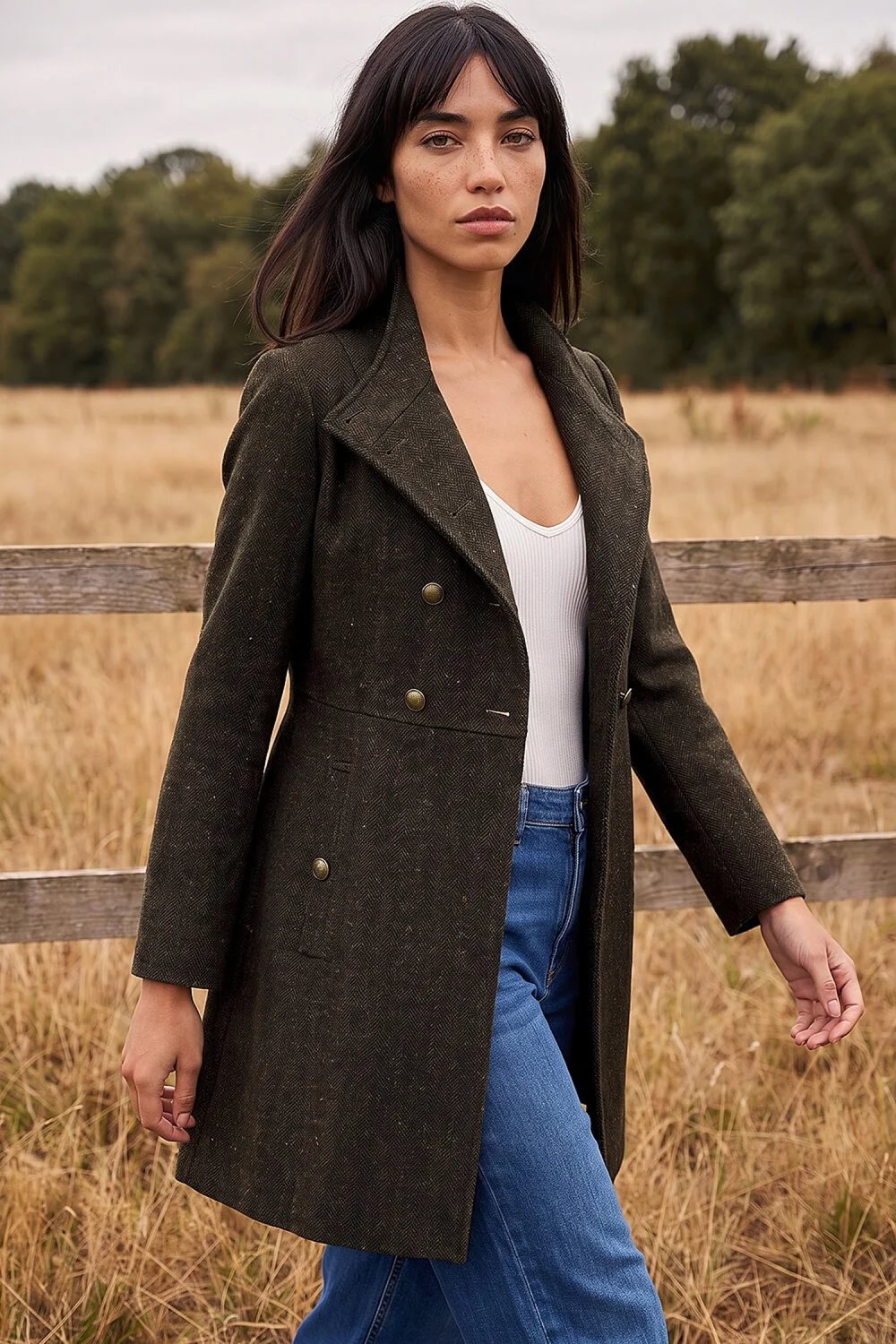Roman Chocolate Petite Funnel Neck Herringbone Coat - 18 Image 1
