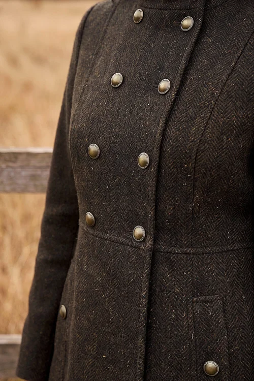 Roman Chocolate Petite Funnel Neck Herringbone Coat - 18 Image 4