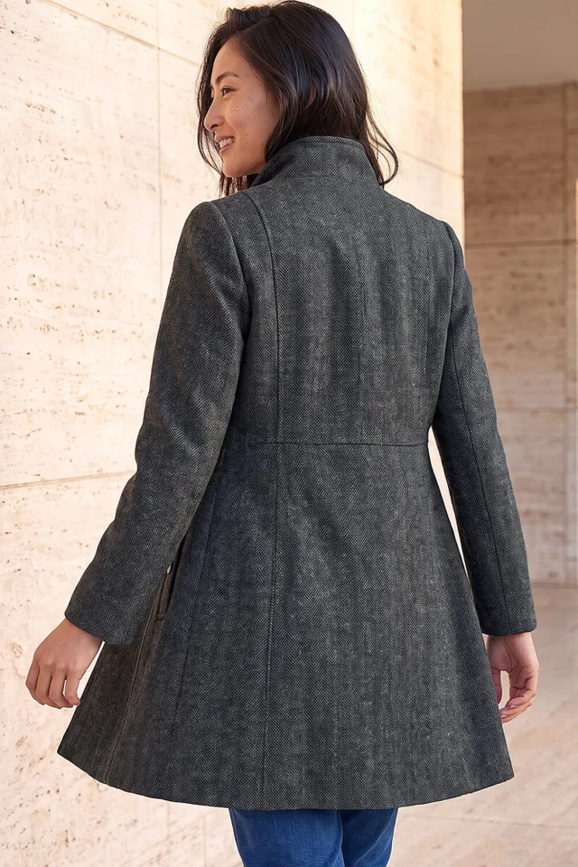 Roman Grey Petite Funnel Neck Herringbone Coat