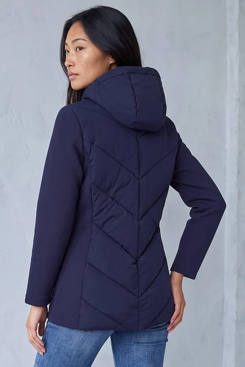 Roman Navy Petite Hooded Chevron Padded Coat - 12 Image 4