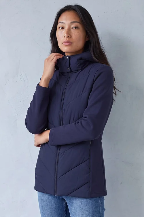 Roman Navy Petite Hooded Chevron Padded Coat - 12 Image 2