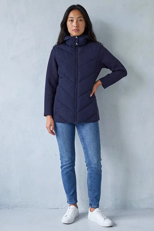 Roman Navy Petite Hooded Chevron Padded Coat - 12 Image 3