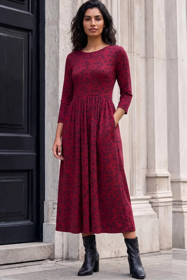 Roman Red Printed Pocket Dress