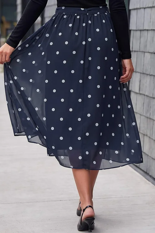 Roman Navy Polka Dot A-Line Belted Skirt - 14 Image 2