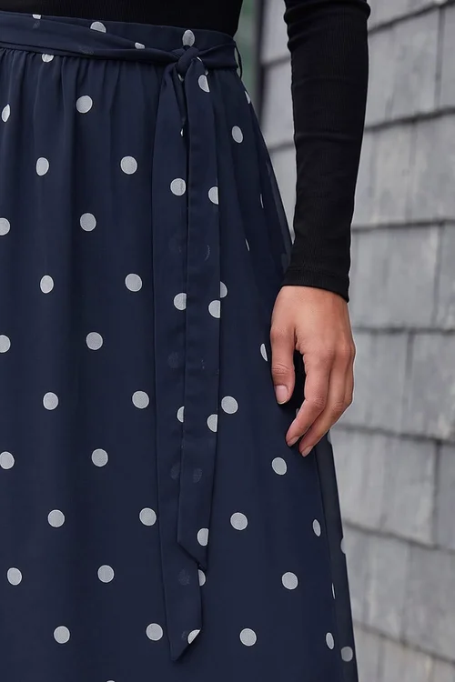 Roman Navy Polka Dot A-Line Belted Skirt - 14 Image 4