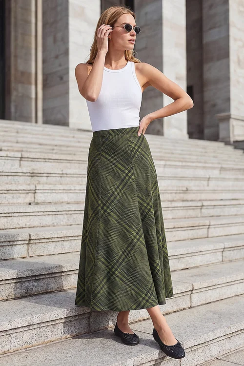 Roman Green Print Check Midi Skirt - 14 Image 2