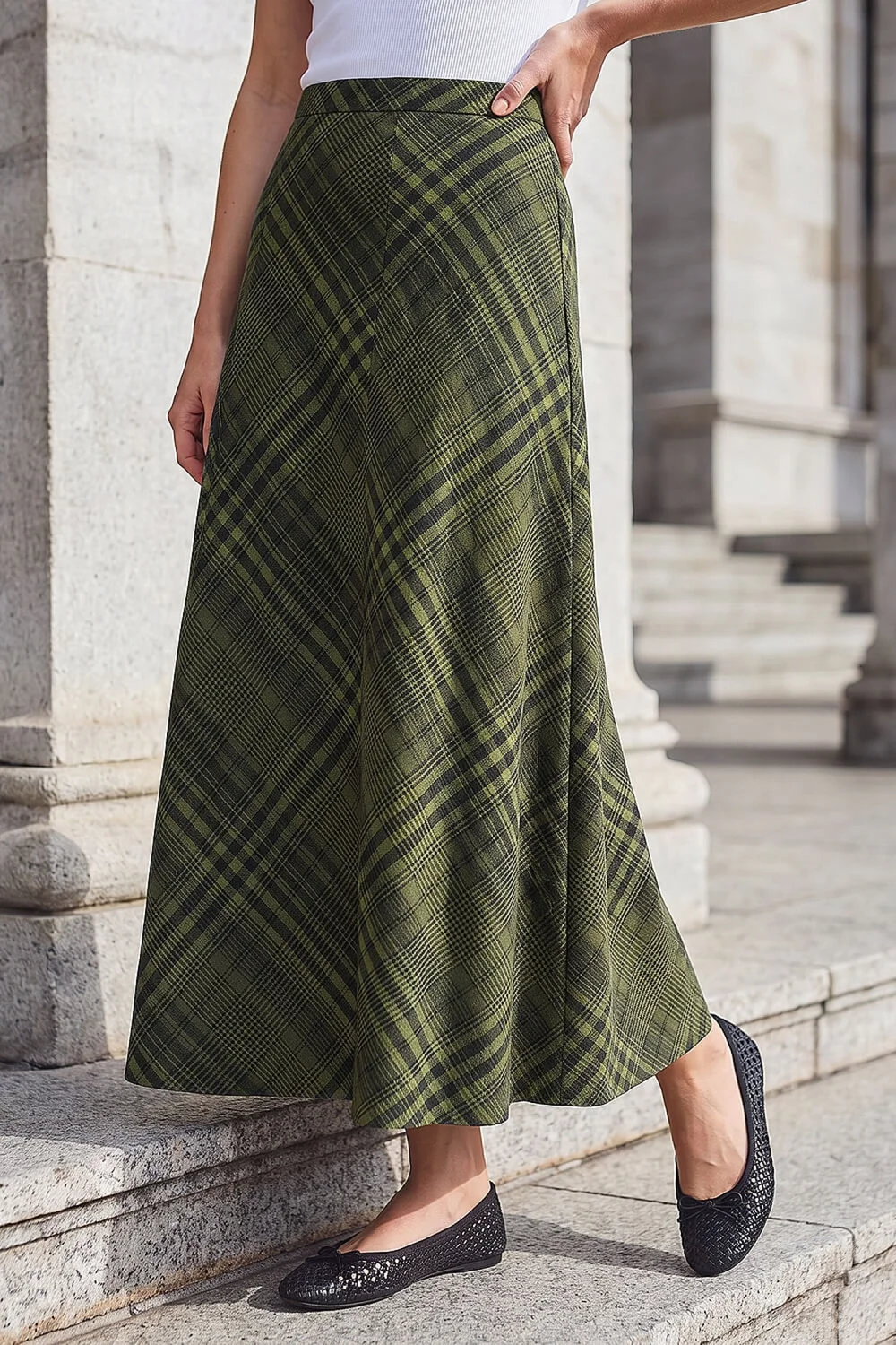 Roman Green Print Check Midi Skirt - 14 Image 1