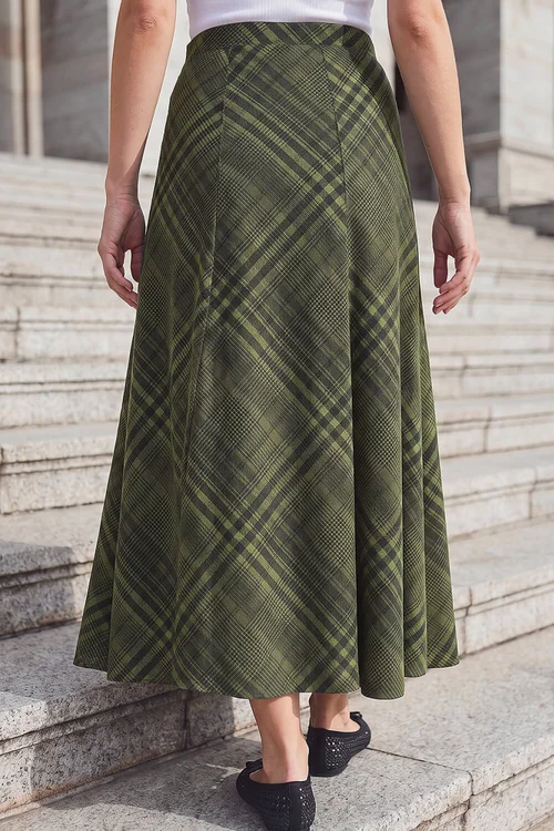 Roman Green Print Check Midi Skirt - 14 Image 3