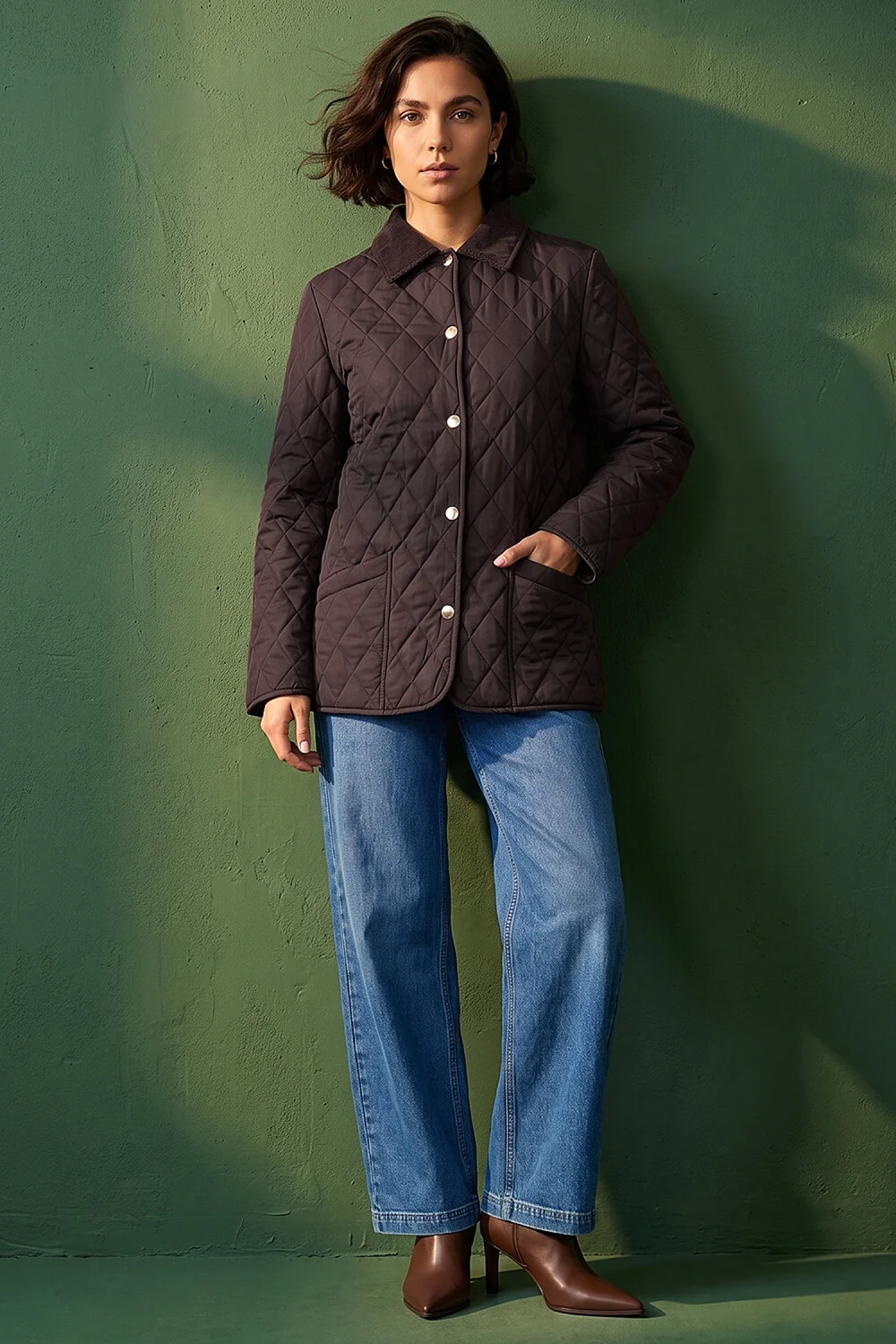 Roman Chocolate Quilted Collar Jacket - 18 Image 2
