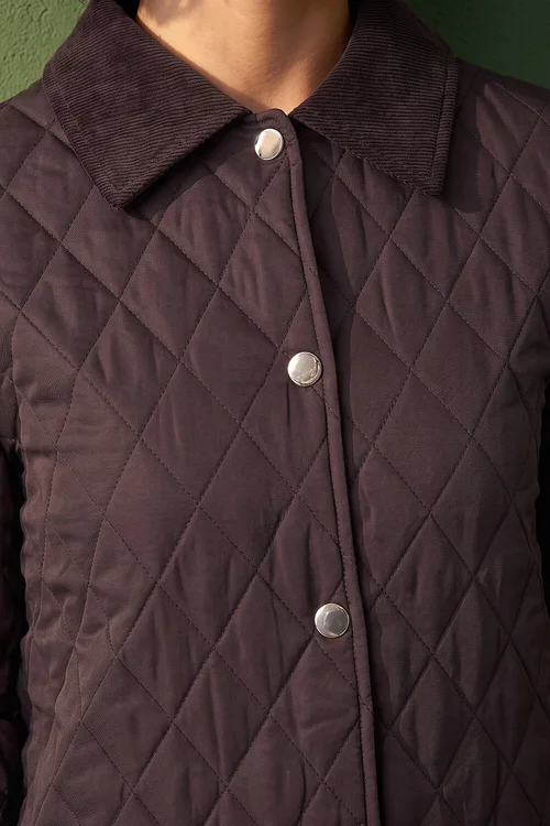 Roman Chocolate Quilted Collar Jacket - 18 Image 4