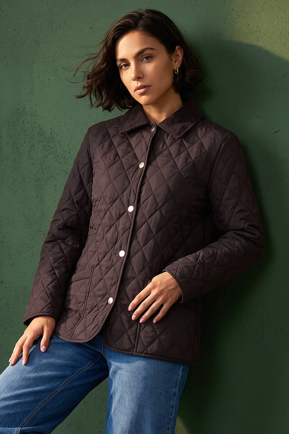 Roman Chocolate Quilted Collar Jacket - 18 Image 1