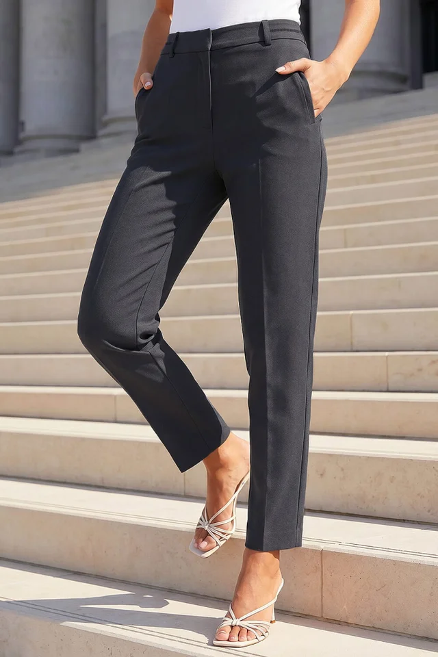 Roman Charcoal Short Straight Leg Stretch Trouser
