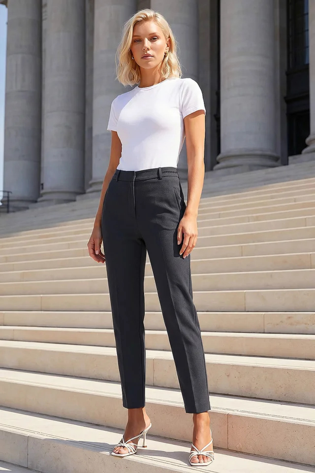 Roman Charcoal Short Straight Leg Stretch Trouser