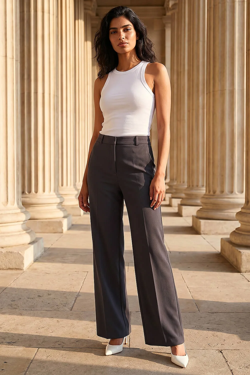 Roman Charcoal Regular Wide Leg Trouser - 8 Image 1