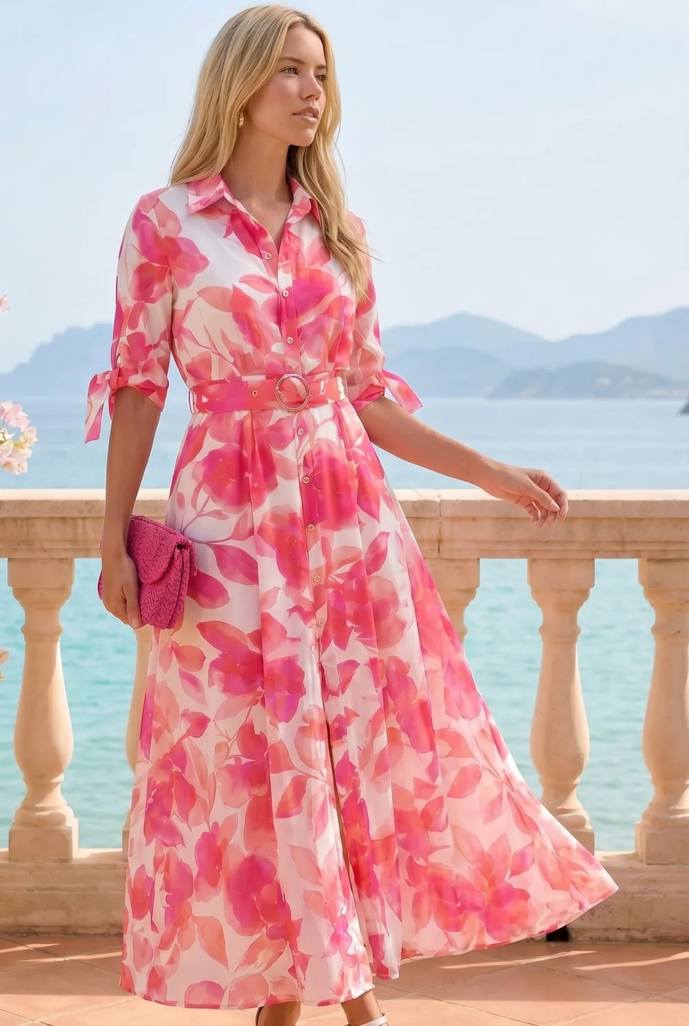 Style Cheat Pink Floral Daphne Shirt Dress - 14 Image 2